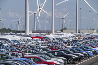 Storage area for new cars in the port of Vlissingen-Oost, vehicles are temporarily stored on over