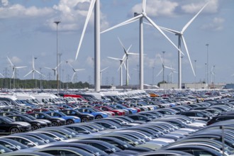 Storage area for new cars in the port of Vlissingen-Oost, vehicles are temporarily stored on over