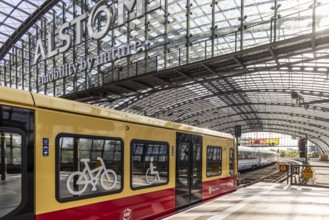 Central station with glass roof construction, platform with S-Bahn, Berlin, Germany, Europe