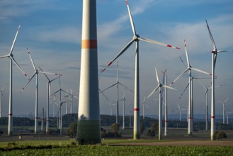 Wind farm near Bad Wünnenberg, Ostwestfalen Lippe, along the A44 motorway, North Rhine-Westphalia,