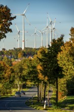 Wind farm near Lichtenau, federal road B68, wind turbines, autumn, North Rhine-Westphalia, Germany,