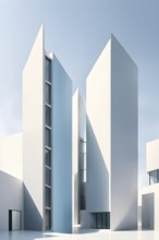 Minimalist architectural composition of modern buildings, with clean angles, rendered in geometric