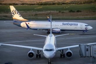 Eurowings Airbus at Terminal 1, C-Gates, Sunexpress Boeing 737 taxiing to the runway, Cologne-Bonn