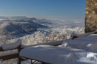 View from the Rossberg in winter, Swabian Alb, Baden-Württemberg, Germany, Swabian Alb, Rossberg,