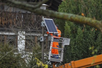 Dismantling of a solar speed display by the building yard, Eckental, Central Franconia, Bavaria,