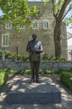 Bronze statue of former Mayor of Montreal Jean Drapeau by Annick Bourgeau installed in Place de la