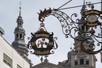 Wrought iron nose plate from the Schnabel wine house, Würzburg, Lower Franconia, Bavaria, Germany,