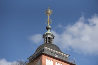 The little crown on the tower of St Nicholas' Church, Siegen, North Rhine-Westphalia, Germany,