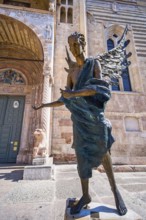 Blue Angel, bronze sculpture in front of Santa Maria Matricolare Cathedral, Verona, Veneto, Italy,