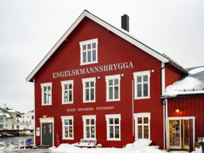 Red wooden house in Henningsvaer, Austvågøy, Lofoten