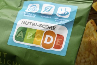 NUTRI-SCORE label on packaging, nutrition labelling system, food traffic light, Baden-Württemberg,