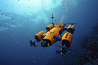 Deep sea exploration and mining in abyssal plains performed by AUV and autonomous drones, AI