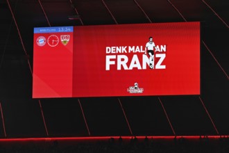 Scoreboard, advert for Denk Mal an Franz Beckenbauer, Kurt Landauer Foundation, Allianz Arena,