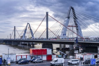 New construction of the A1 motorway bridge over the Rhine near Leverkusen, after completion of the