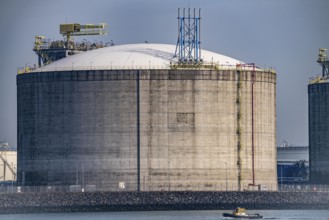 LNG import terminal Tanks for liquefied natural gas in the seaport of Rotterdam, Maasvlakte,