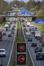 Motorway A40, Ruhrschnellweg, near Bochum, dense traffic, in front of the motorway junction Bochum,