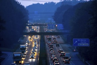 Motorway A40, Ruhrschnellweg, near Bochum, heavy evening traffic, in front of the motorway junction