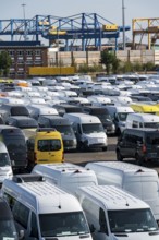 Car terminal in the inland port Logport I, in Duisburg on the Rhine, vehicle handling of new cars,