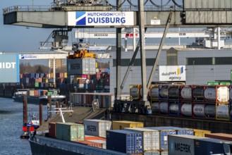 Port of Duisburg Ruhrort, Container freighter being loaded and unloaded at DeCeTe, Duisburg