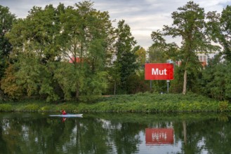 The Rhine-Herne Canal in Gelsenkrichen, art project Bilder am Kanal, courage, panel no. 9/15,