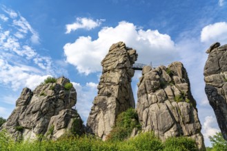 The Externsteine, a sandstone rock formation, in the Teutoburg Forest, near Horn-Bad Meinberg,