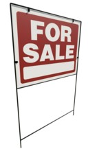 Right facing for sale real estate yard sign isolated on a white background