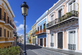 Puerto Rico, aerial view of San Juan colorful colonial historic center from San Juan Bay, North