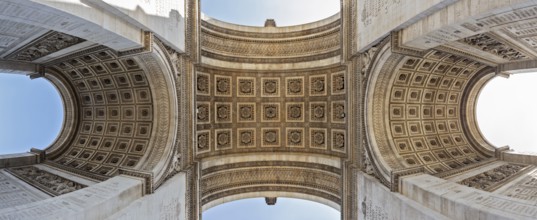 Close-up of the interior of the Arc de Triomphe, symmetrical architecture, Paris