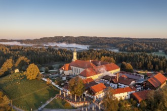 Reutberg Monastery, Sachsenkam, Tölzer Land, aerial view, Alpine foothills, Upper Bavaria, Bavaria,