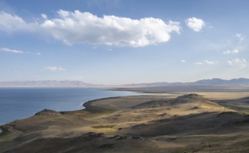 Mountain landscape with Lake Song Kul, Naryn region, Kyrgyzstan, Asia