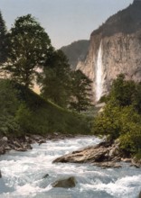 Lauterbrunnental, Staubbach und Weiße Lutschine, Berner Oberland, Schweiz, Historische, digital