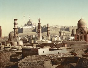 Cairo, the tombs of the Mamelukes, Egypt, digitally restored reproduction from a 19th century