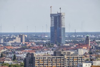 Construction site of the Estrel Tower. Once completed, it will be the tallest building in Berlin at