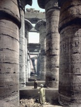 Karnak, Colonnade of the Great Temple, Egypt, Historical, digitally restored reproduction from a