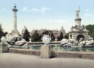 Aranjuez. Fuente de Hercules y Palacio Real, Spain, c. 1890, Historic, digitally restored