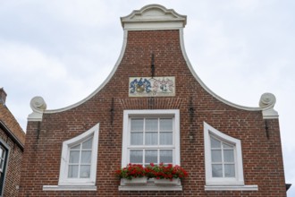 Gable of a brick house, harbour, Greetsiel, East Frisia, Lower Saxony, Germany, Europe