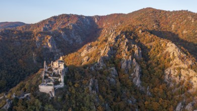 Dürnstein ruins at sunset, Dürnstein, Wachau, Lower Austria, Austria, Europe