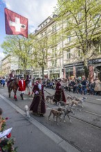 Participants in the parade of historically costumed guild members, Hard guild, Sechseläuten or