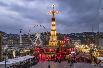 Stuttgart Christmas market in the evening. Traditional event with more than 3.5 million visitors