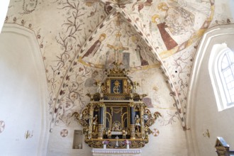 Religious frescoes by the Elmelunde Master in the church of Elmelunde, Mön Island, Denmark, Europe