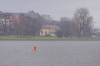 Rainy weather in Dresden city centre. Due to the heavy rainfall, river levels rise again in Saxony