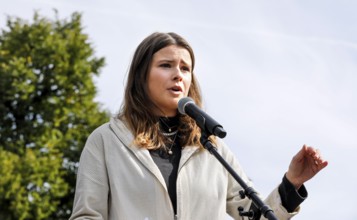 Luisa Neubauer speaks during the Fridays for Future demo. Fridays for Future demands on all