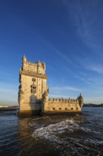 Belem Tower or Tower of St Vincent, famous tourist landmark of Lisboa and tourism attraction, on