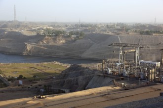 Electricity plant, substation at the new dam near Aswan on the Nile, Africa, Upper Egypt, Egypt,