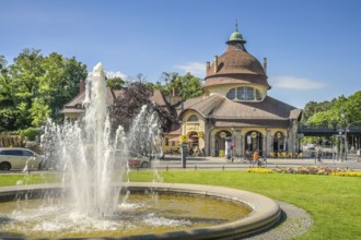 S-Bahn station, fountain, Mexikoplatz, Zehlendorf, Berlin, Germany, Europe