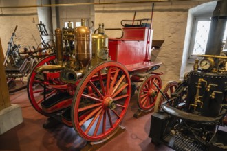 Historic fire engines in the Fire Brigade Museum, Salem Castle, Lake Constance, Lake Constance