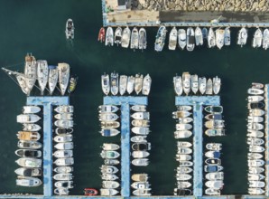 Wharves at the marina of San José. Aerial view. Drone shot. Nature Reserve Cabo de Gata-Nijar,