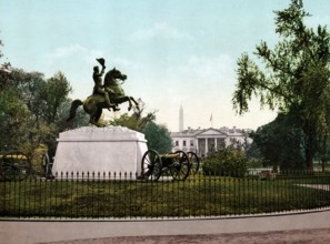 The Jackson Monument and the White House, Washington, United States, 1890, Historic, digitally