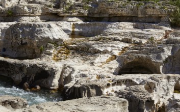 Limestone cliffs of the Sautadet cascades near La Roque-sur-Cèze, Département Gard, Occitanie