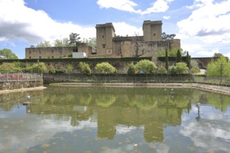 Castle Palace with pond and reflection Castillo Palacio de los Condes de Oropesa, Jarandilla de la